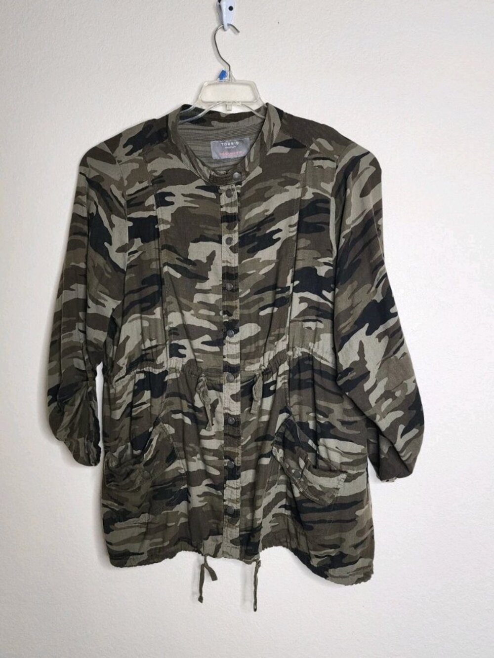 Torrid Camo Utility Anorak Jacket Sz 4 Green Military Twill Cotton Lightweight - Picture 3 of 8